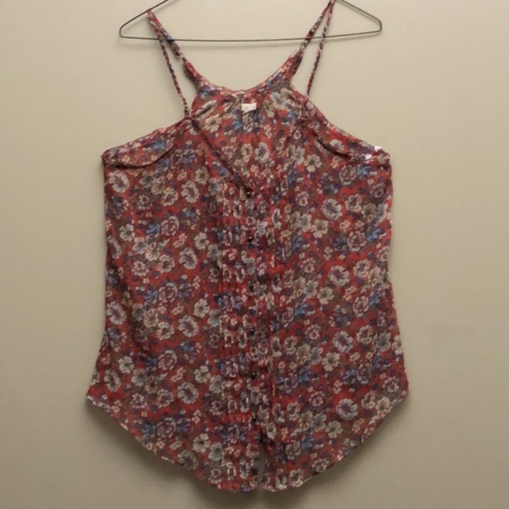Aerie floral button down ruffle racerback tank with braided adjustable straps - Picture 5 of 8